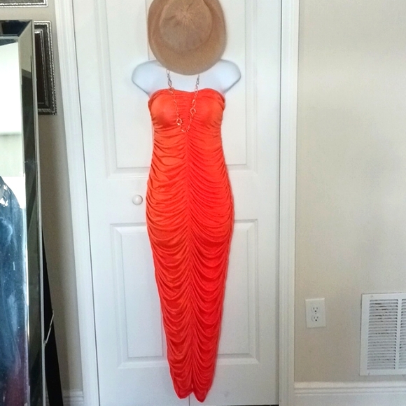 Women's Dresses & Skirts - Tangerine Tube  Ruched Dress. Size L.